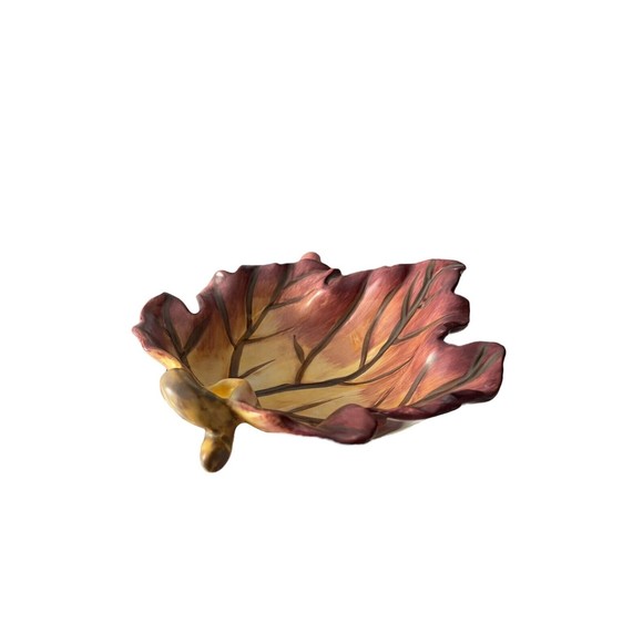 Elements (2) Ceramic Leaves Trinkey Trays Holder Spoon Rest Catch All Decor - Picture 5 of 11